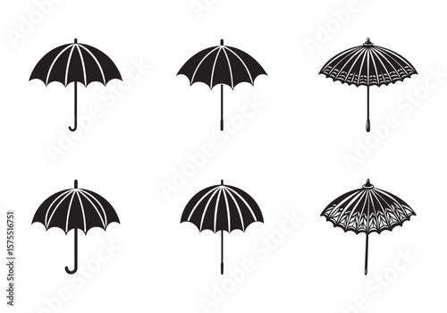 set of parasol icon silhouette vector illustration