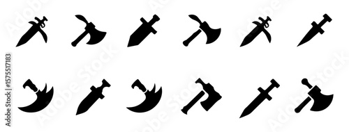Collection of Swords, Axes, and Daggers A Vector Graphic Design, Icons, and Silhouettes Set