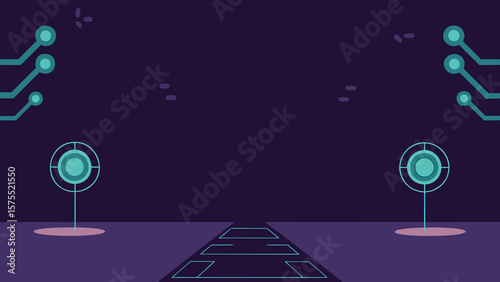 Abstract futuristic digital pathway leading to technological targets with vibrant colors