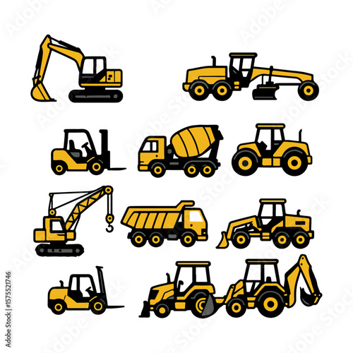 construction vehicles set silhouette