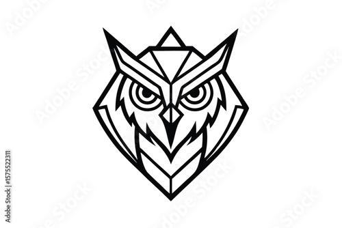 Owl face in a black line style arranged in a geometric shape