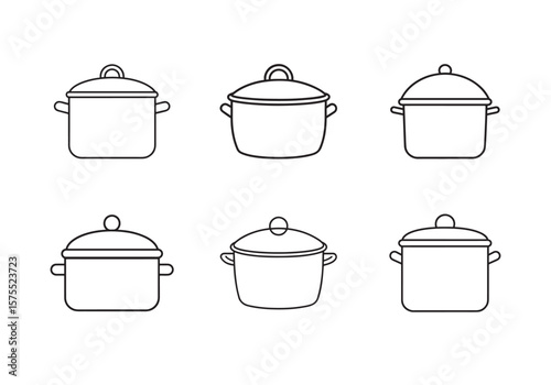cooking pot icon line art vector illustration