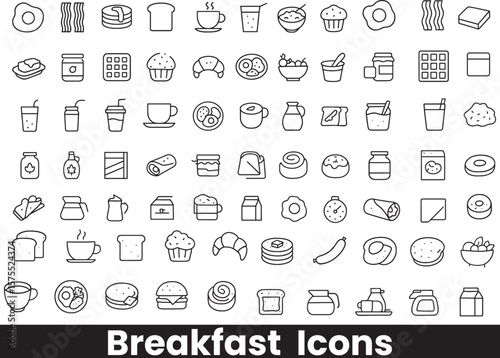 Collection of Breakfast, Brunch, and Morning Meal Outline Icons