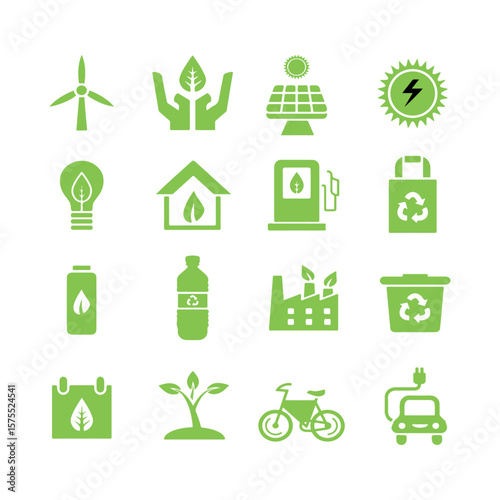 Green environment energy icons silhouette