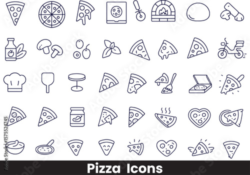 Collection of Pizza, Pizzeria, and Italian Food Outline Icons