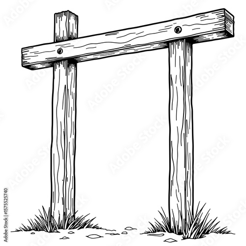 Hand-drawn wooden beam structure, kids coloring book design, black and white