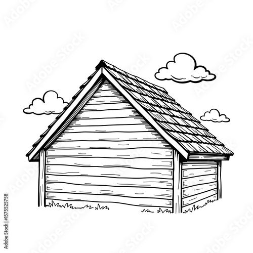 Roof shingles on house coloring page, children's activity book illustration