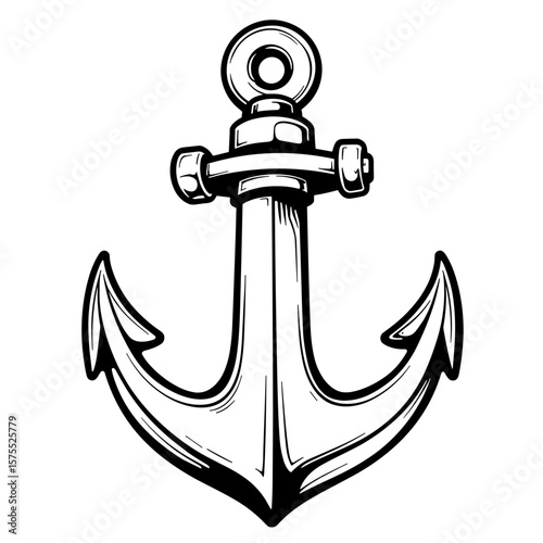 Hand-drawn anchor illustration, nautical kids coloring page design
