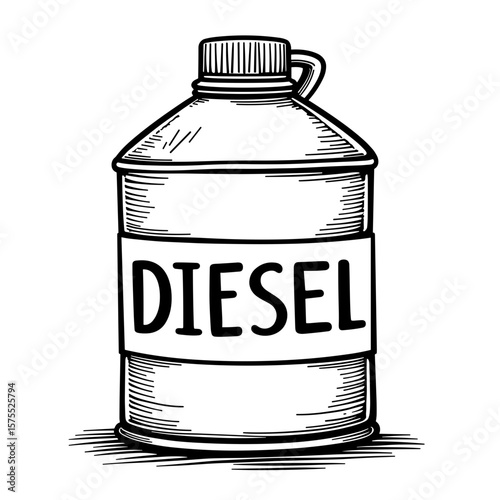 Abstract Diesel Fuel Can Drawing, Kids Coloring Book Illustration