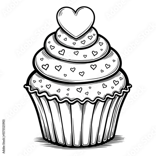 Heart Cupcake Coloring Page for Kids, Valentine's Day Activity Fun