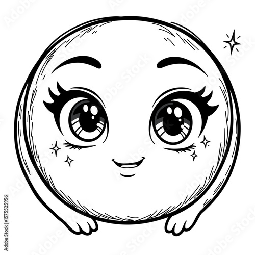 Loving eyes emoji with sparkles, kids coloring book black and white design