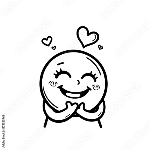 Cute Hugging Emoji with Heart Above, Kids Coloring Book Design