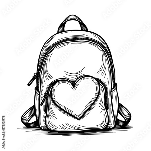 Heart-shaped backpack drawing, kid-friendly coloring book design