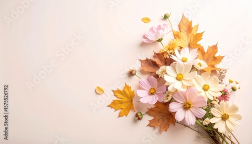 秋のブーケ：コスモスと紅葉の優しい調べGenerated image