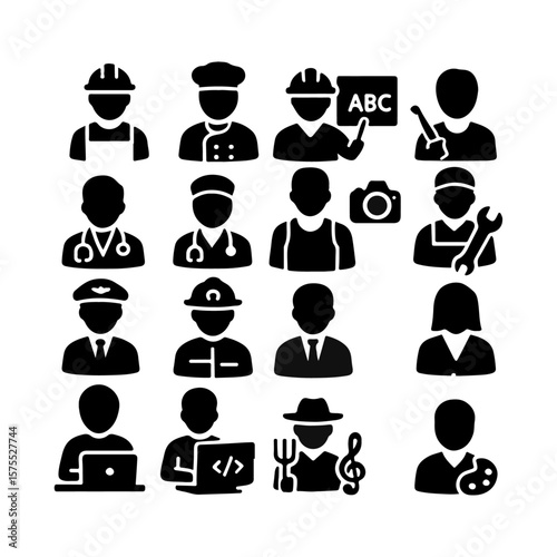 Profession occupation icon set silhouette