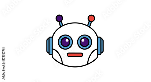 Cartoon robot face with headphones on isolated transparent background  