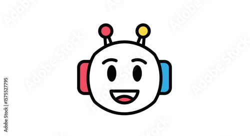 Cartoon chatbot face with headphones and cheerful expression isolated on transparent background  