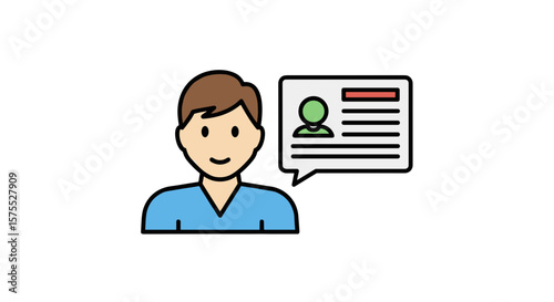Young man communicating with client chart illustration isolated on transparent background  