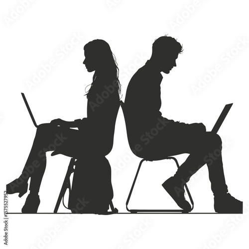 Office Workers Sitting Back to Back Using Laptops