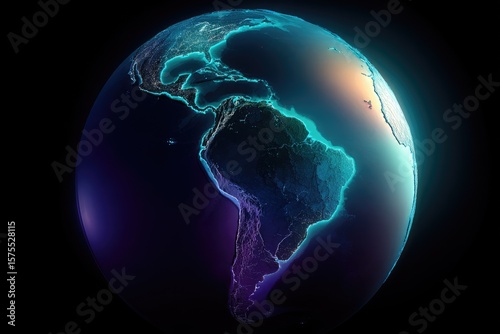 Fototapeta Naklejka Na Ścianę i Meble -  Illuminated Earth, focused on Americas