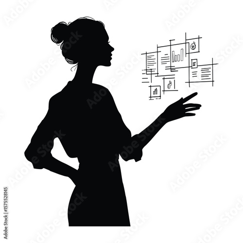 Woman Analyzing Chart in Office Silhouette