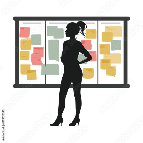 Woman Managing Agile Board in Office Silhouette