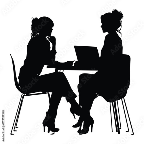 Office Workers in Meeting Using Laptop Silhouette