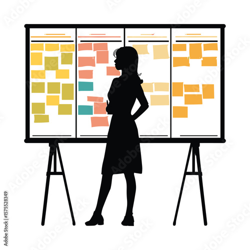 Woman Presenting with Sticky Notes Board Silhouette