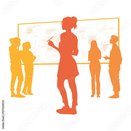 Team Discussion in Front of Agile Board Silhouette