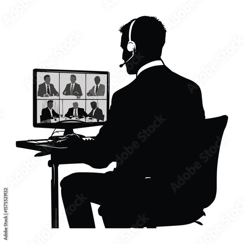 Man in Video Conference Silhouette Scene