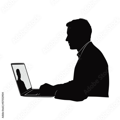 Man Working on Laptop in Silhouette