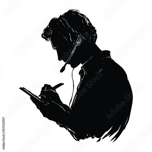 Man Using Smartphone in Side Profile Silhouette