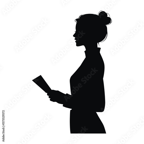 Woman Holding Tablet in Profile Silhouette