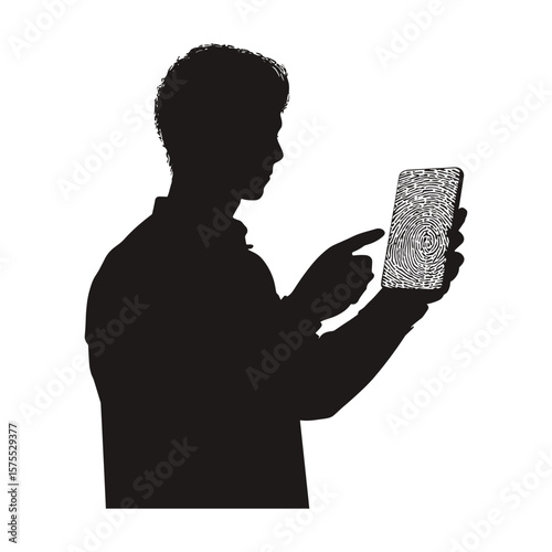 Man Using Smartphone in Profile View Silhouette