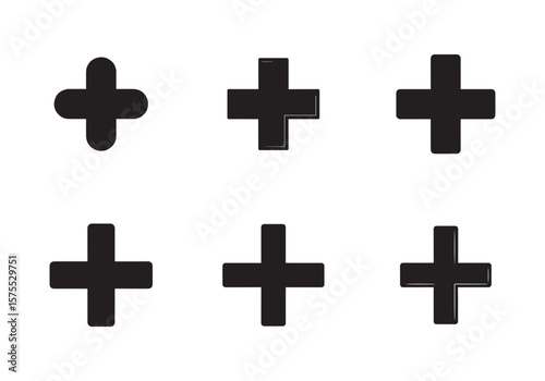 set of plus icon silhouette vector illustration