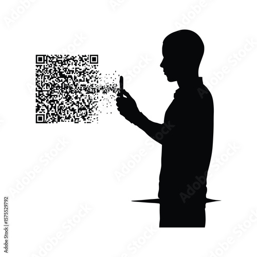 Man Scanning QR Code with Smartphone
