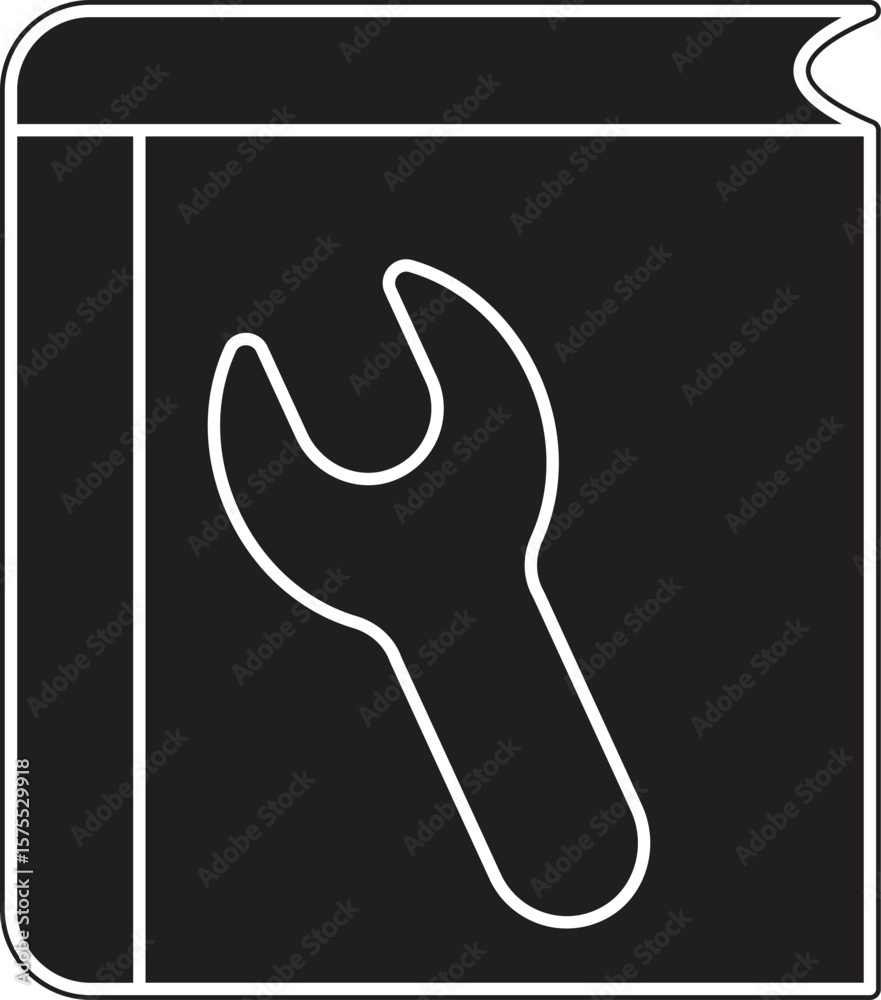 Manual book with wrench icon symbolizing technical guide, repair manual or DIY instructions with transparent background