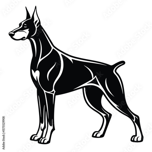Black and White Doberman Pinscher Silhouette on White Background