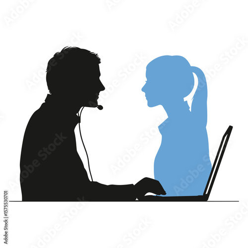 Man and Woman Collaborating on Laptop