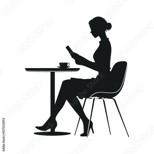 Woman Working on Tablet at Café Table