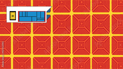 Abstract geometric patterned illustration featuring transparent decorative graphic elements
