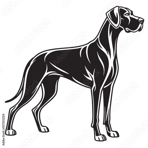 Black and White Great Dane Dog Silhouette Standing Profile