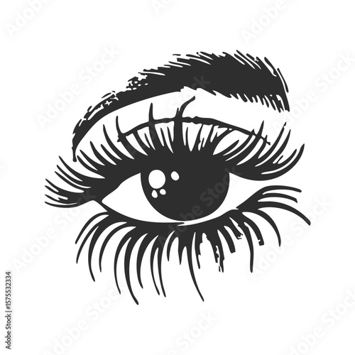 Eye With Long Eyelashes Silhouette Illustration. Beauty And Expression Concept Isolated Vector Illustration