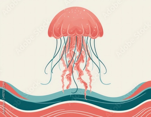 pink jellyfish swimming in ocean waves clip art preview