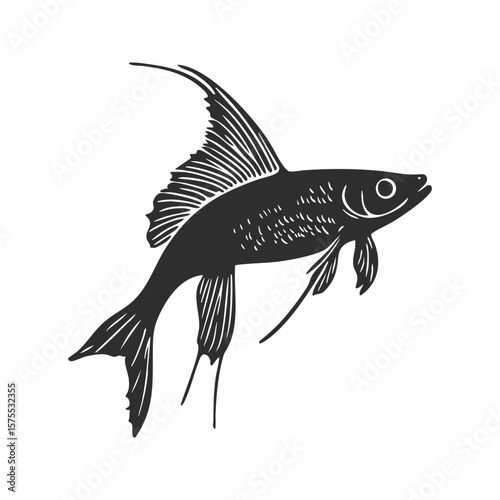 Angelfish Silhouette Illustration. Elegant Aquatic Life Representation Isolated Vector Illustration