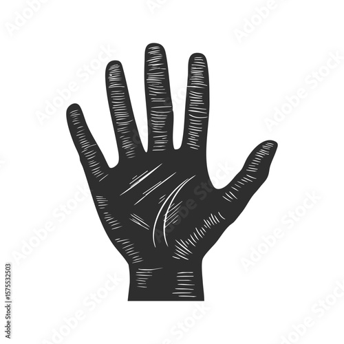 Hand Palm With Lines Silhouette Illustration. Symbol Of Palmistry And Fortune Telling. Isolated Vector Illustration