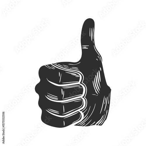 Thumbs Up Hand Gesture Silhouette Illustration. Symbol Of Approval And Positivity Isolated Vector Illustration