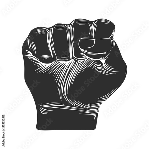 Raised Fist Silhouette Illustration. Symbol Of Strength And Solidarity Isolated Vector Illustration