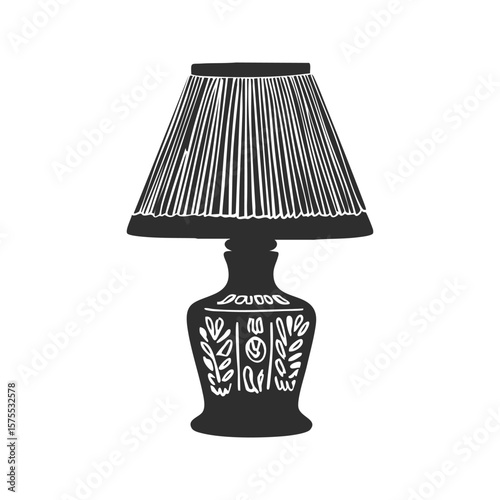Decorative Table Lamp Silhouette Illustration. Home Decor And Lighting Design Concept. Isolated Vector Illustration