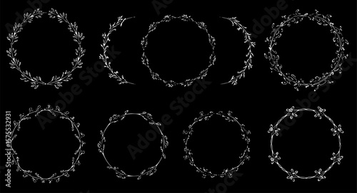 Laurels frames branches with circle borders vector collection. Vintage floral wreaths with leaves , flower, herb, swirls, ornate. Decorative elements for logo, wedding invitation, banner, packaging